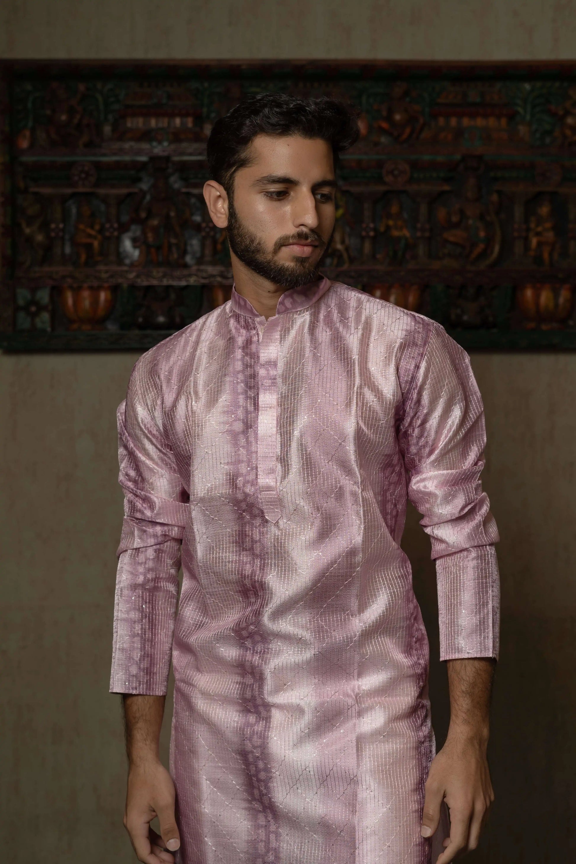 Suutraa Men’s Lavender Silk Omber Kurta - suutraa.com