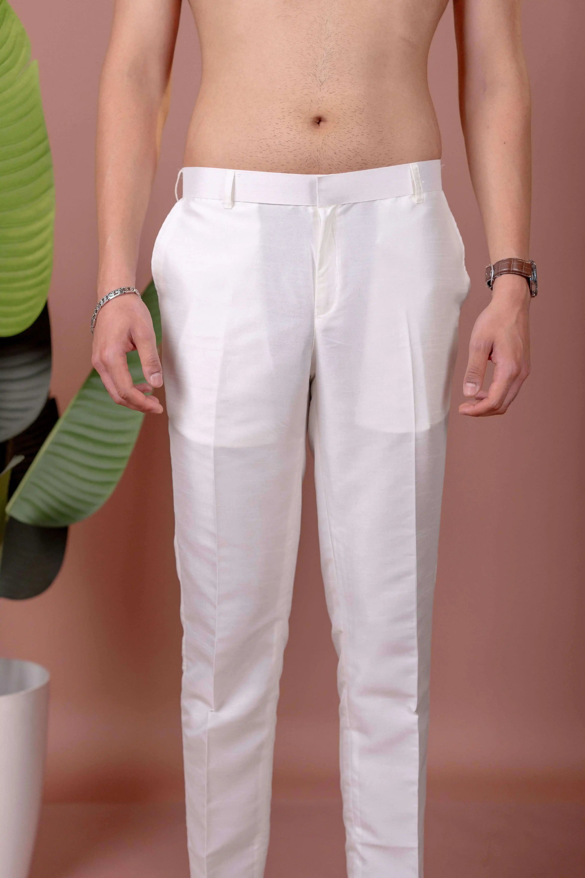 SUUTRAA MEN'S OFF WHITE SILK PYJAMA - suutraa.com