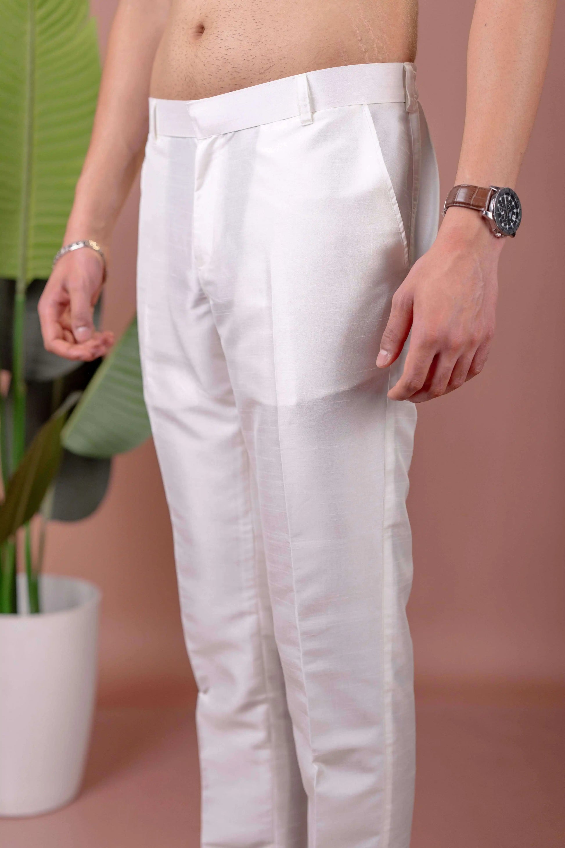 SUUTRAA MEN'S OFF WHITE SILK PYJAMA - suutraa.com