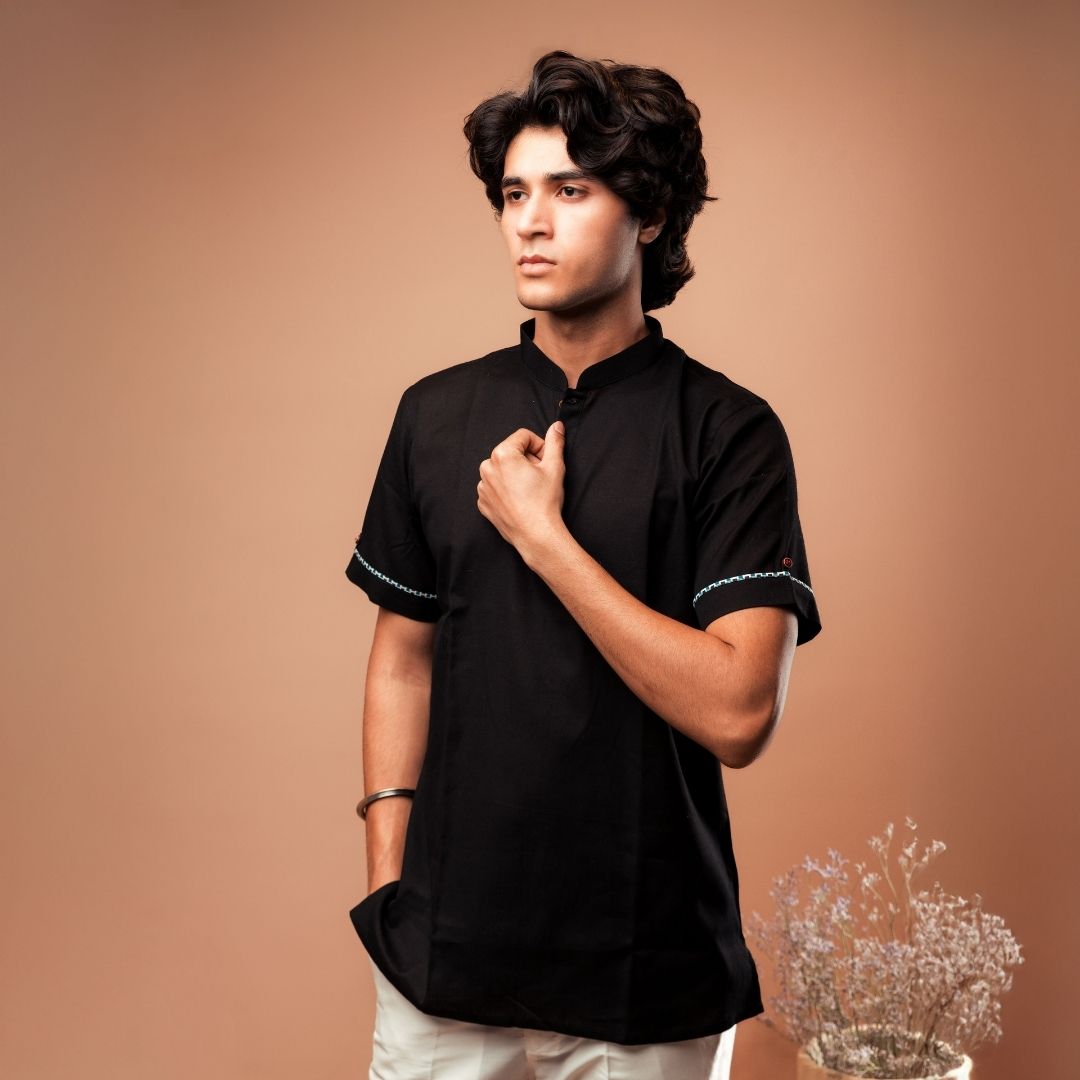 Suutraa Men's Classic Black Shirt Kurta - suutraa.com