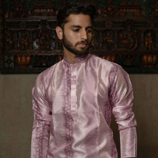 Suutraa Men’s Lavender Silk Omber Kurta - suutraa.com