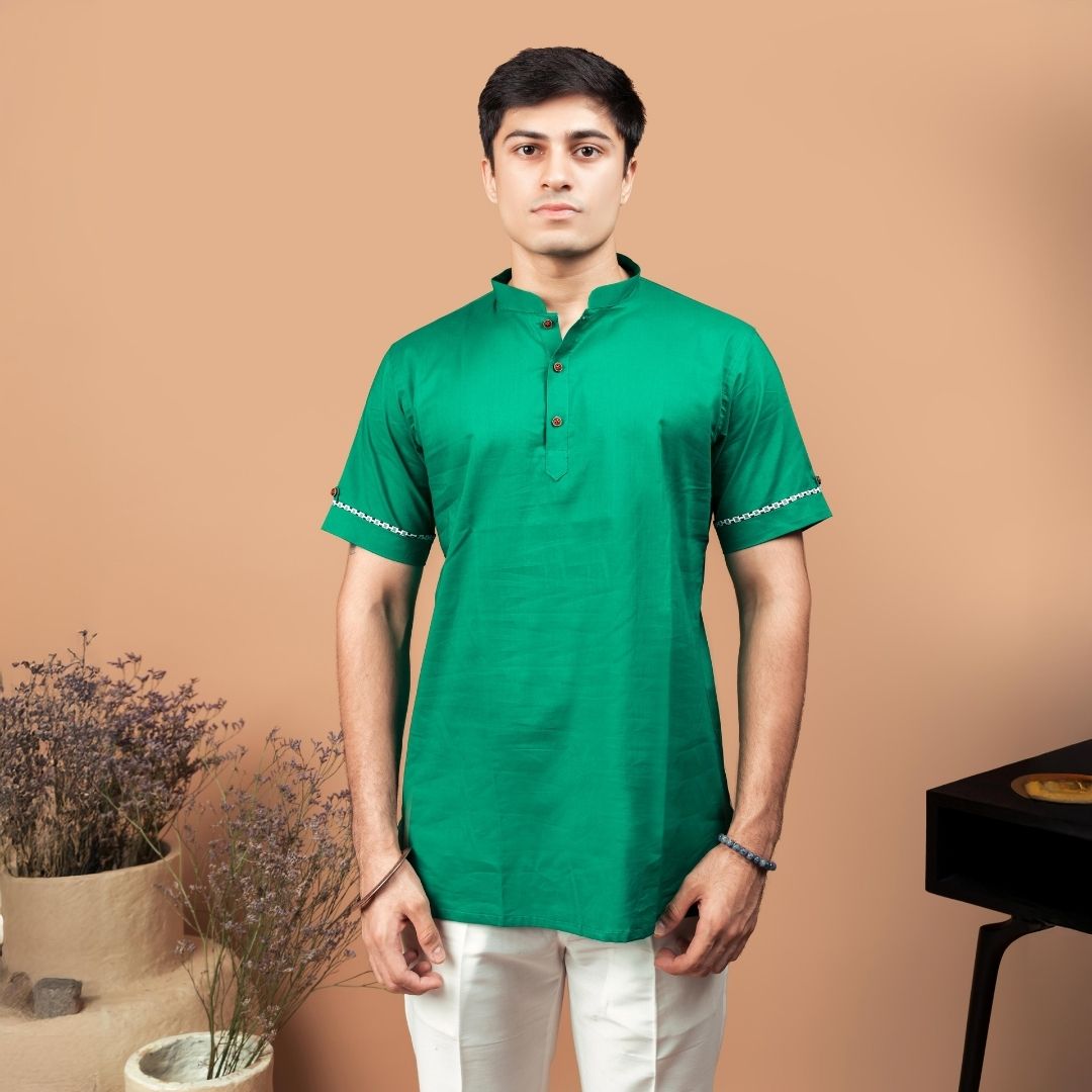 Suutraa Men's Deep Green Shirt Kurta - suutraa.com