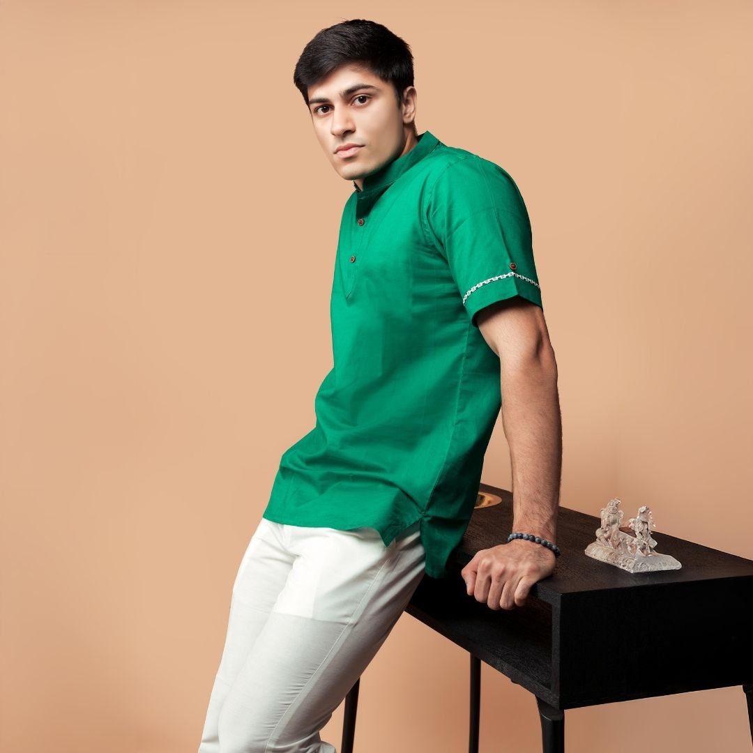 Suutraa Men's Deep Green Shirt Kurta - suutraa.com