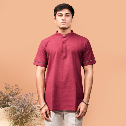 Suutraa Men's Deep Red Shirt Kurta - suutraa.com