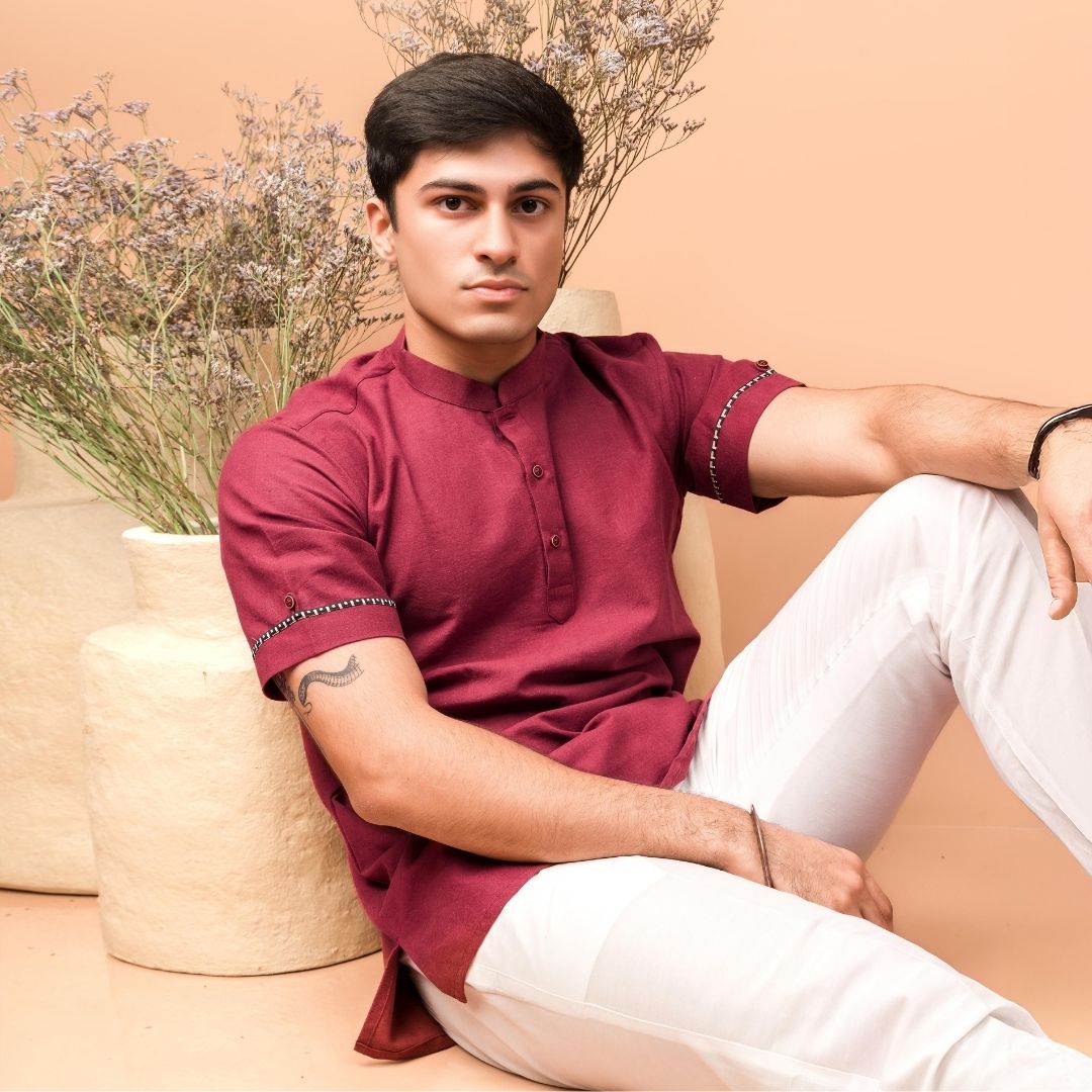 Suutraa Men's Deep Red Shirt Kurta - suutraa.com