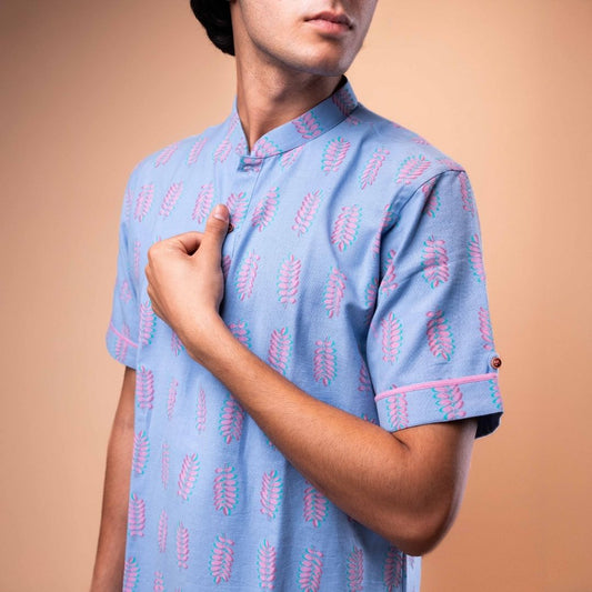 Suutraa Men's Electric Blue Shirt Kurta - suutraa.com