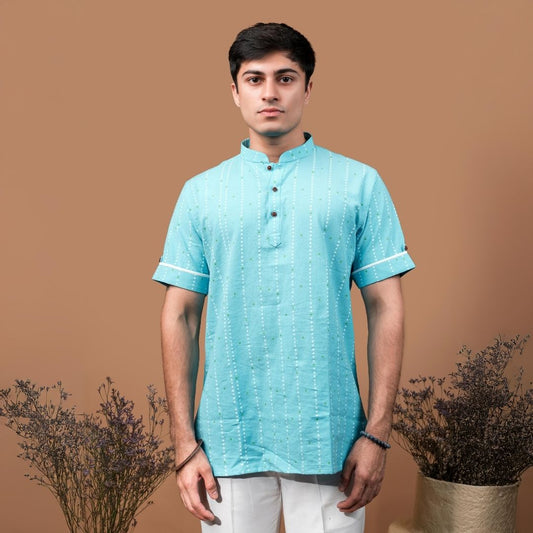 Suutraa Men's Light Blue Shirt Kurta - suutraa.com