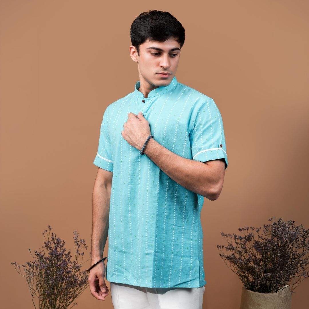 Suutraa Men's Light Blue Shirt Kurta - suutraa.com