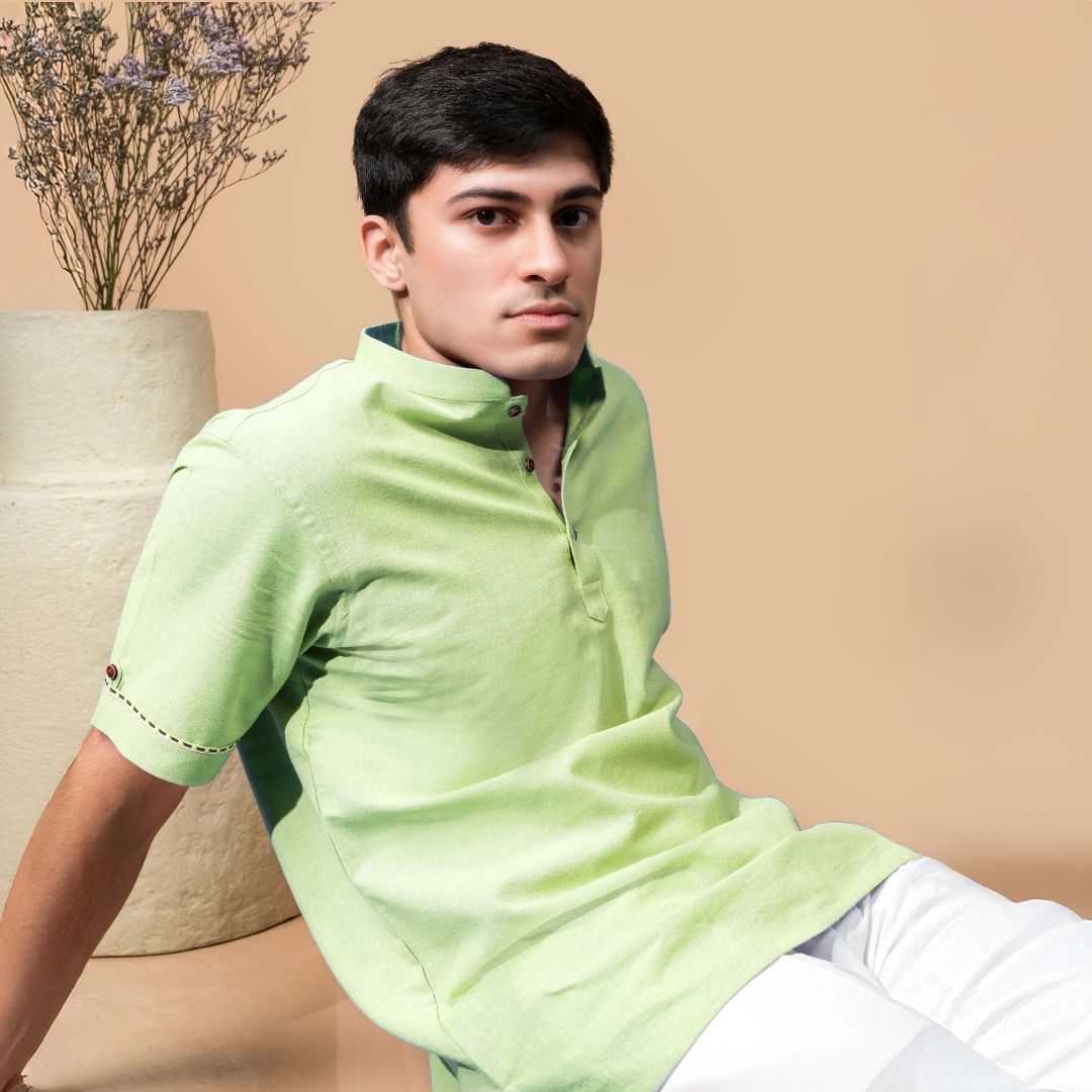 Suutraa Men's Mint Green Shirt Kurta - suutraa.com
