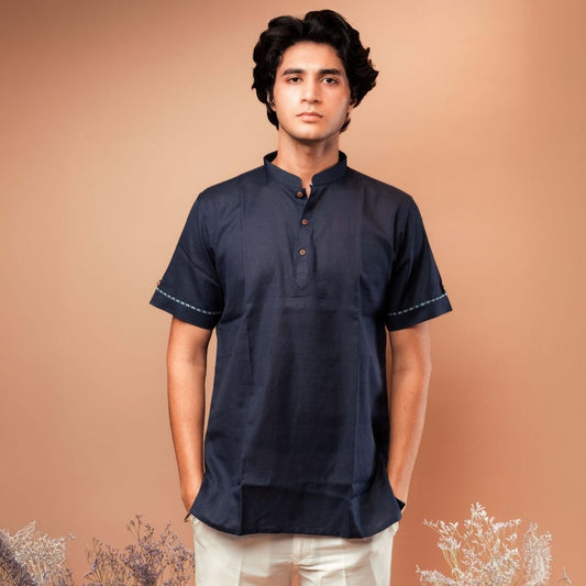 Sutraa Men's Navy Blue Shirt Kurta - suutraa.com