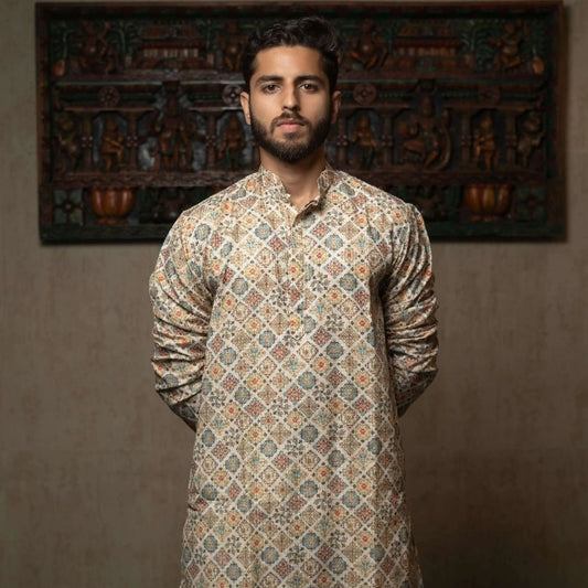 Suutraa Men's MULTI COLOUR COTTON PRINTED KURTA - suutraa.com
