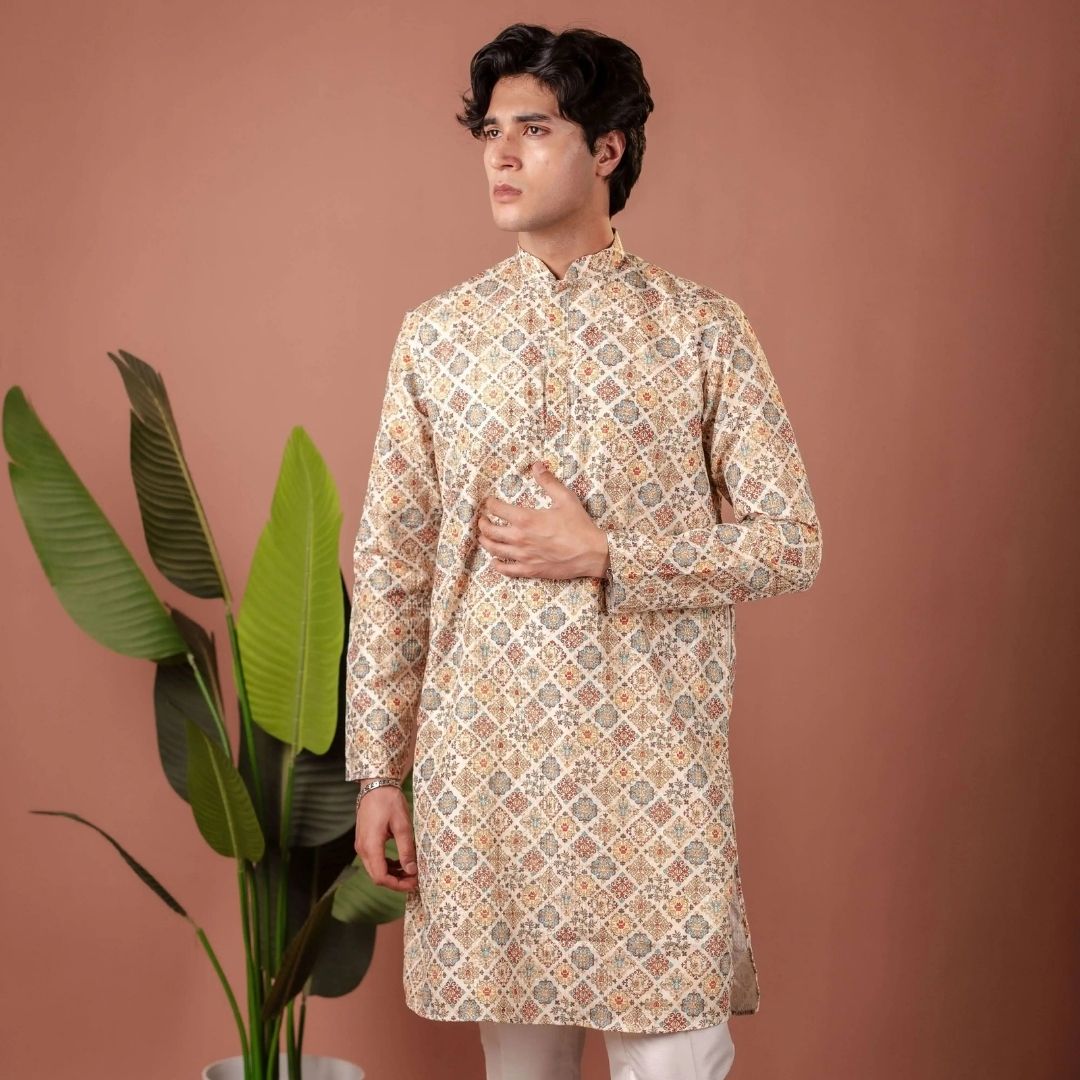 Suutraa Men's MULTI COLOUR COTTON PRINTED KURTA - suutraa.com