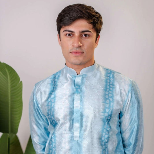 Suutraa Men's Blue Silk Ombre Kurta - Suutraa.com