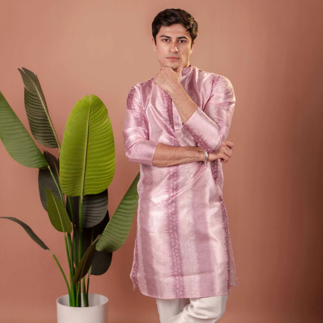 Suutraa Men's Lavender Silk Ombre Kurta - suutraa.com