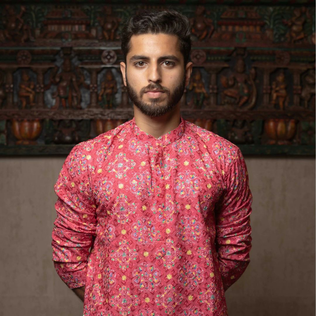 Suutraa Men's Pink Cotton Printed Kurta - suutraa.com