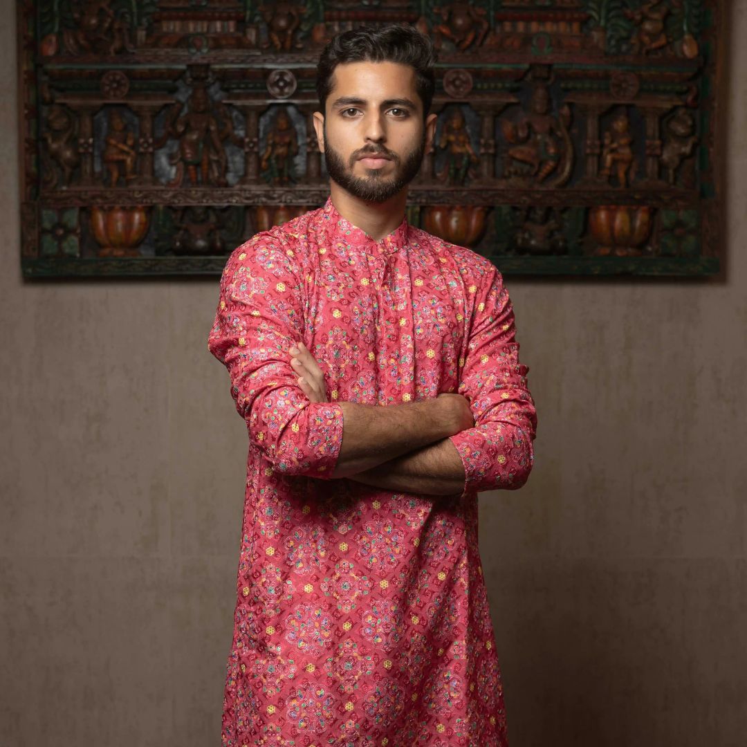 Suutraa Men's Pink Cotton Printed Kurta - suutraa.com
