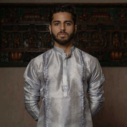 Suutraa Men's Grey Silk Ombre Kurta - suutraa.com