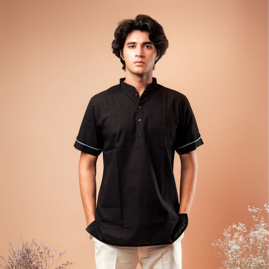 Suutraa Men's Classic Black Shirt Kurta - suutraa.com