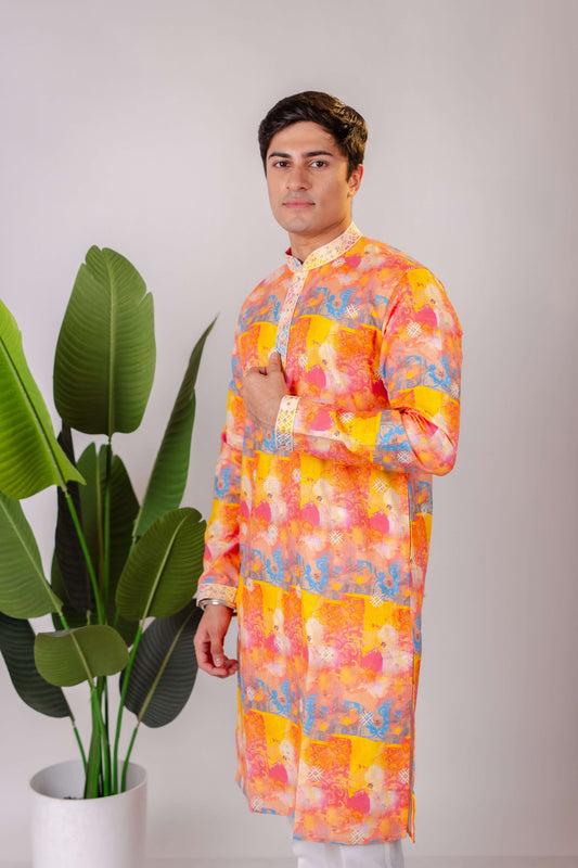 Suutraa Men's Multiprinted Linen CP Kurta
