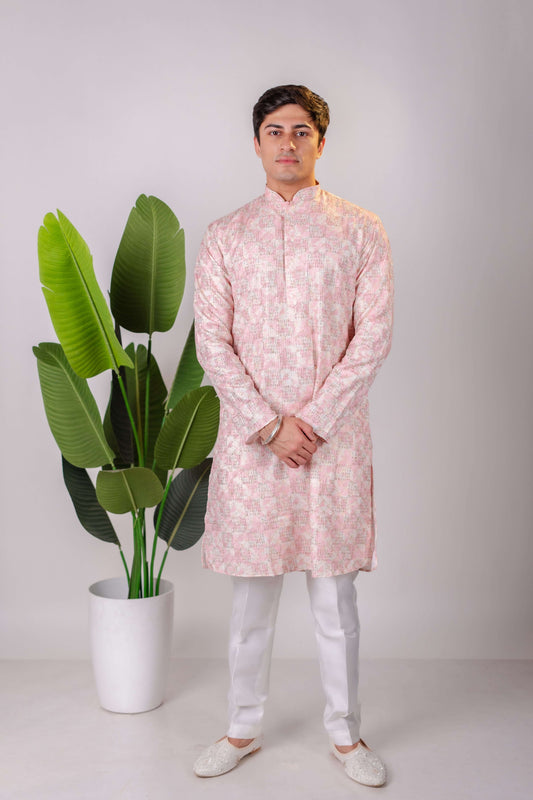 Suutraa Men's Lavender Coding Embroided Kurta