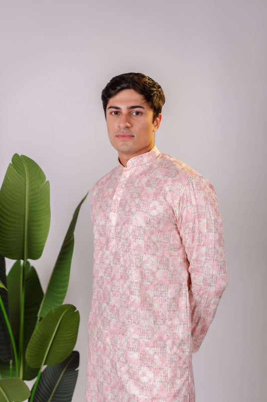 Suutraa Men's Lavender Coding Embroided Kurta
